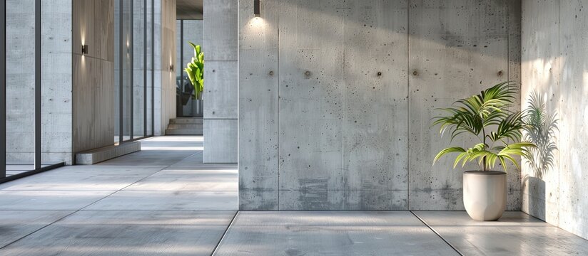 Raw concrete in a modern interior. Entrance hall and corridor in a modern house. Copy space image. Place for adding text and design