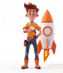 An illustration of Nerd Larry launching a rocket. The concept of innovation and startup is shown.