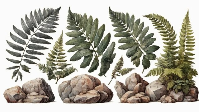 Fern leaves and rocks arrangement
