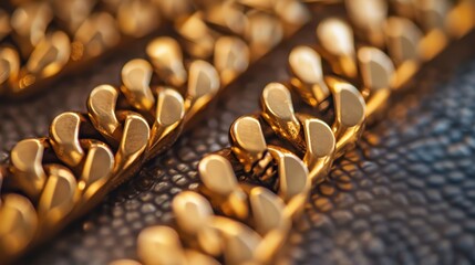 A close-up of a gold bracelet with intricate links, highlighting gold's craftsmanship and value as a precious metal