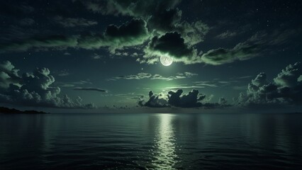 Serene Night Seascape with Full Moon