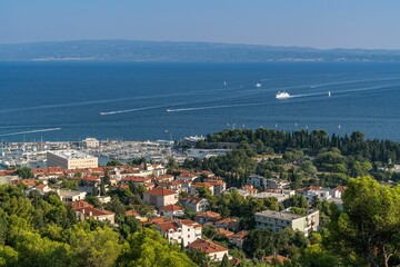 Fototapeta premium Aerial view of Split, Croatia, featuring the marina, residential area, and the Adriatic Sea