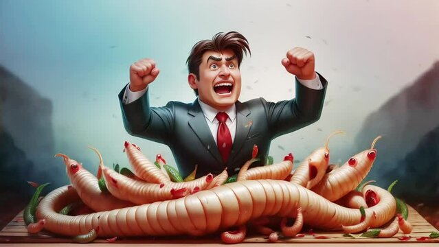 businessman fights worms
