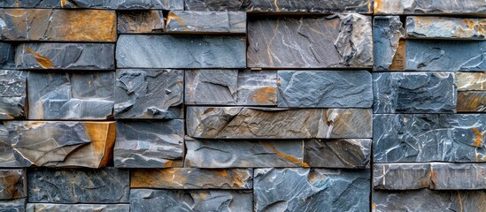 Pattern of decorative stone wall background.Stone wall texture. random size stone wall.Background of stone wall. Copy space image. Place for adding text and design