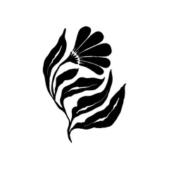 Woman with Flowers linocut Drawing. Female Figure Minimalist Illustration. Modern Trendy Line Art Drawing for Beauty Logo, Wall Decor, Fashion Minimal Print, Poster, Social Media. 