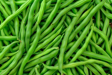 Raw green beans prepared for cooking top view