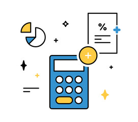Calculating and analyzing personal or corporate budget, managing financial income, consulting with accountant concept outline style illustration.
