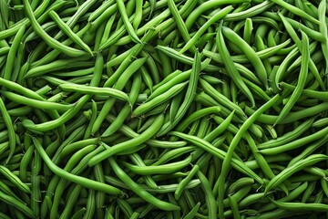 Raw green beans prepared for cooking top view