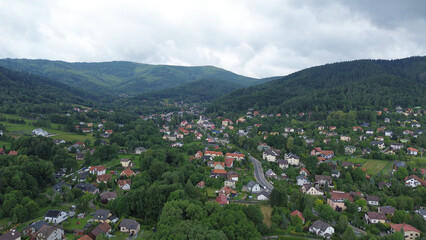 Fototapeta premium Aerial View of Bielsko-Biala in Mountainous Area