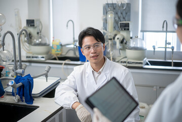 doctor working with tablet in lab