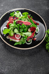 salad duck breast meat smoked duck magret fresh meal food snack on the table copy space food background rustic