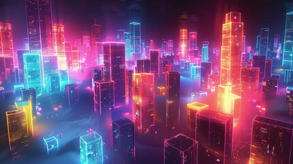 Fototapeta premium Illustrate a futuristic cityscape characterized by geometric structures