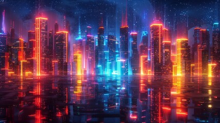Fototapeta premium Illustrate a futuristic cityscape characterized by geometric structures