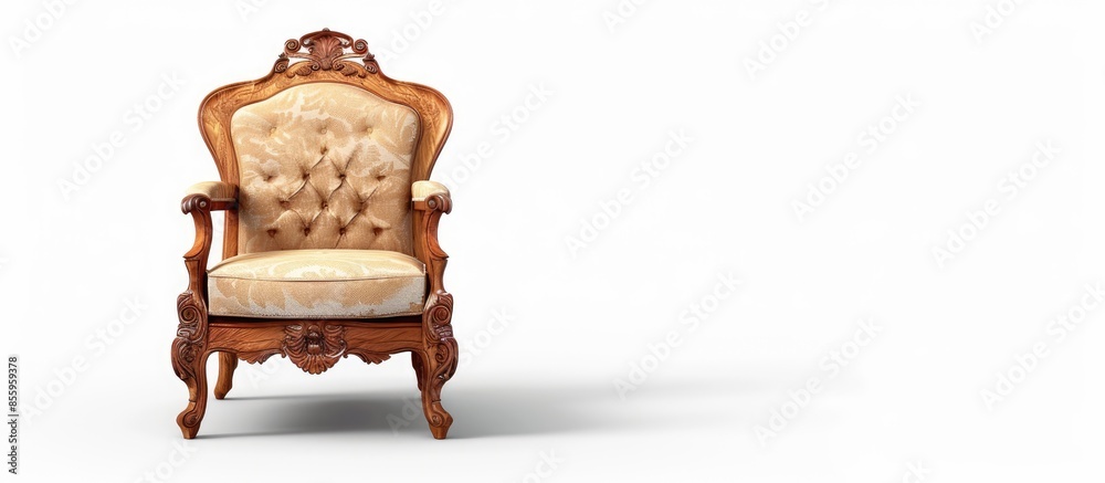 Poster Antique stylish wooden chair on a white background. Copy space image. Place for adding text and design