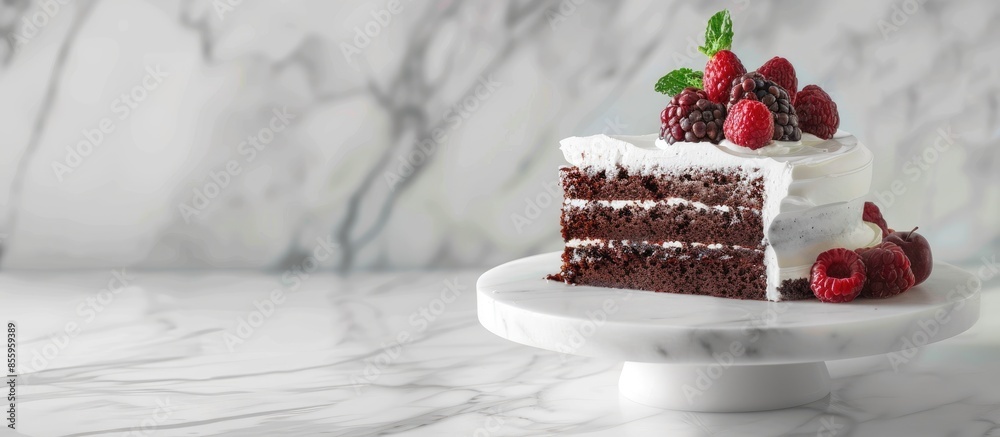 Wall mural luxury marble cake plate isolated on white. copy space image. place for adding text and design