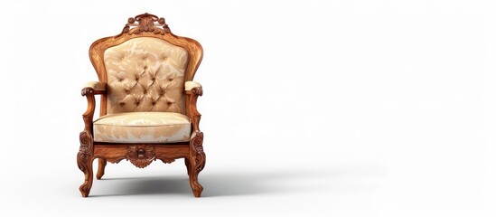 Fototapeta premium Antique stylish wooden chair on a white background. Copy space image. Place for adding text and design