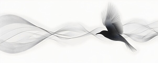 Sleek Minimalist Line Art of a Bird in Flight on White Background