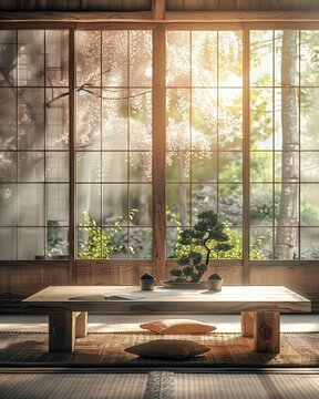 Rice paper windows with soft natural light