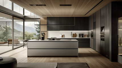 Fototapeta premium Minimalism modern Norwegian and Scandinavian style kitchen