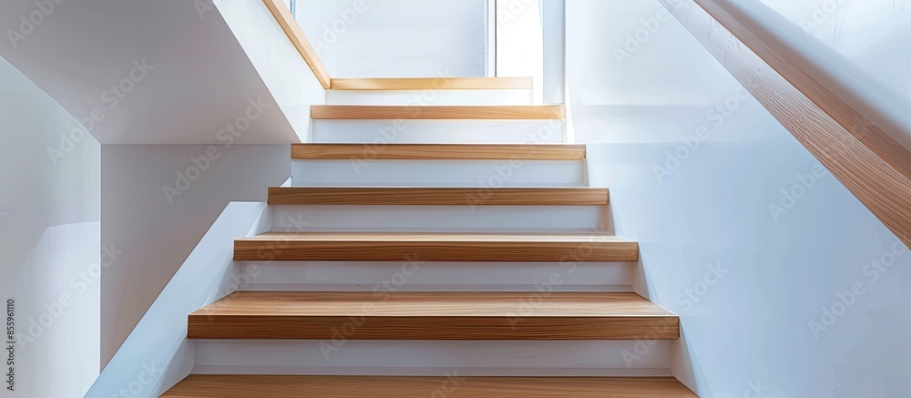 Sticker Detail of a modern timber staircase in a family home. Copy space image. Place for adding text and design