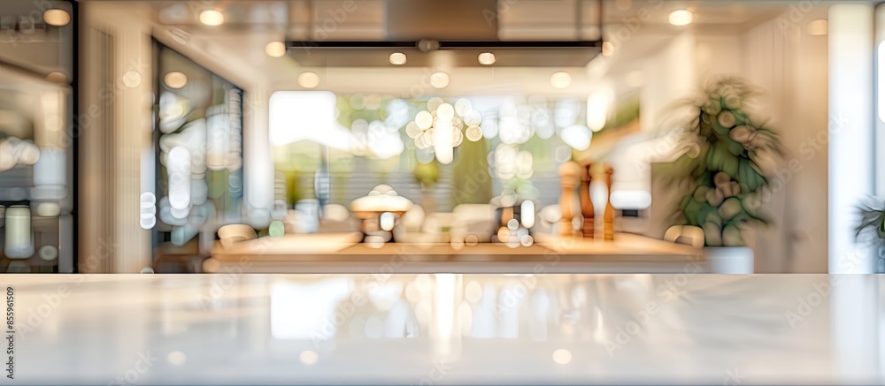 Wall mural blurred image of modern kitchen interior for background. copy space image. place for adding text and