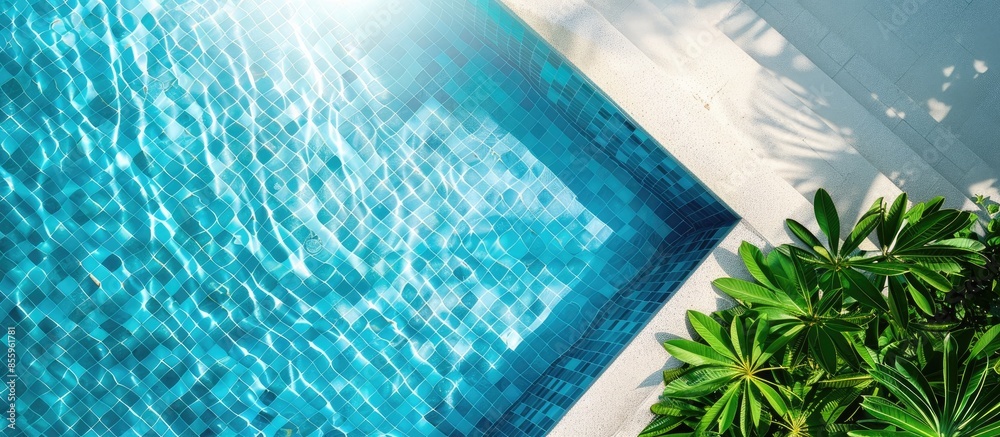 Sticker Outdoor swimming pool at home. Copy space image. Place for adding text or design