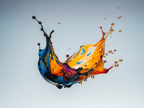 An Abstract Symphony of Colors, A vibrant explosion of colors captured in mid-air, showcasing the dynamic interaction of different hues.