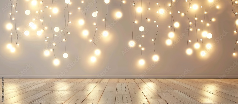 Wall mural white wall christmas background with shiny lights. copy space image. place for adding text and desig - Wall murals