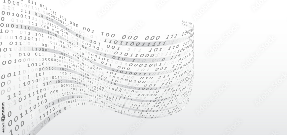 Aufkleber Gray background with data flow. Binary code, artificial intelligence. Program code. Computer background of numbers. Analytics, sorting, structuring, information transfer.