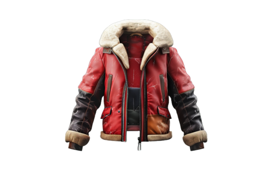 Red Leather Jacket with Fur Collar isolated on transparent background png