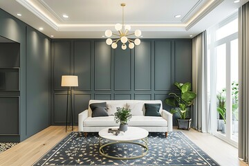 A fully renovated living room showcasing modern furniture, stylish decor, and a harmonious color scheme. Generative AI