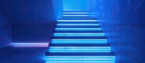 Fototapeta premium Stairs by night under the led light. Copy space image. Place for adding text and design