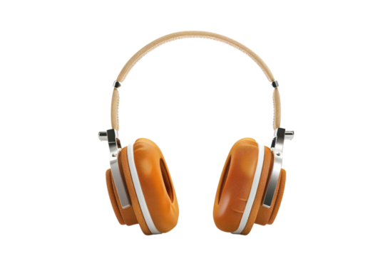 High-quality orange and white over-ear headphones isolated on a white background, perfect for music lovers and audiophiles.