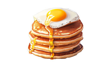 Stack of Pancakes with Fried Egg and Drizzle of Honey isolated on transparent background png