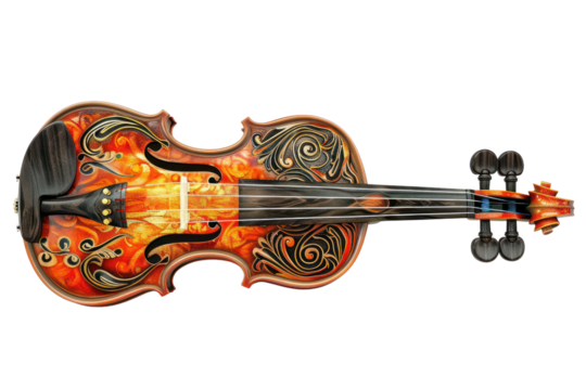 Intricately designed violin with colorful, artistic patterns. A unique, vibrant musical instrument perfect for musicians and art enthusiasts.