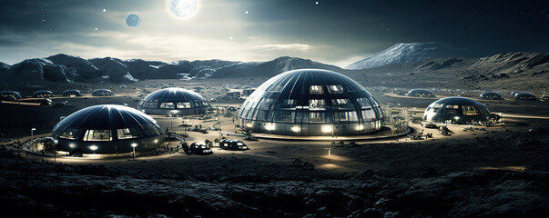 Futuristic Lunar Base With Three Domes and Connected Walkways