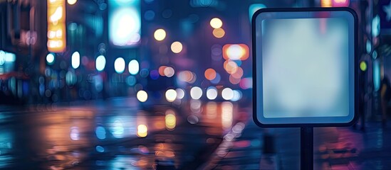 Social Media Marketing placard with night lights on background. Copy space image. Place for adding text or design