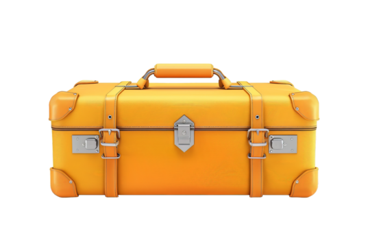 Vintage Yellow Leather Suitcase isolated on transparent background png