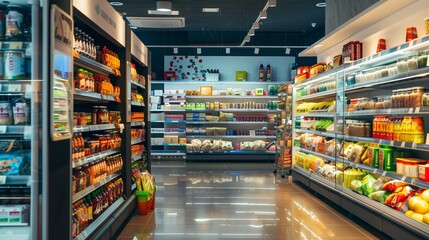 Fototapeta premium A supermarket with lots of goods on the shelves