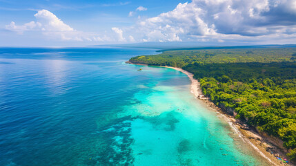 Summer Beach Scene from Above: Ocean and Sky
