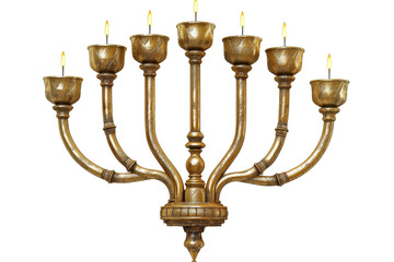 Fototapeta premium Elegant seven-branched candelabrum made of brass with burning candles. Perfect for religious ceremonies, festive decorations, or antique collections.