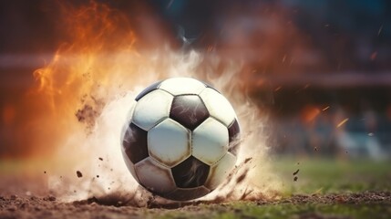 Fototapeta premium A football is played at great speed in the stadium