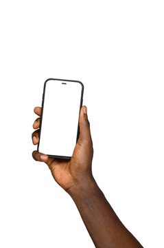 Mockup of Black female hand holding cell phone with blank screen