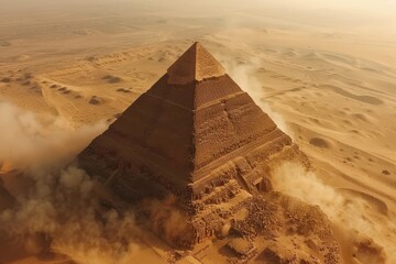 The pyramids of Egypt are shown in a panoramic view from above