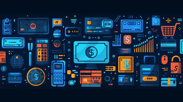Payment Methods concept. Diverse transaction options for consumers. Digital, NFC, cash, global systems, checks, e-wallets, cryptocurrency, secure online processes. Flat vector illustration