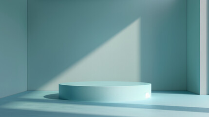 empty podium with spotlights for exhibit, Product stand mockup, pedestal, indoor space, empty room 