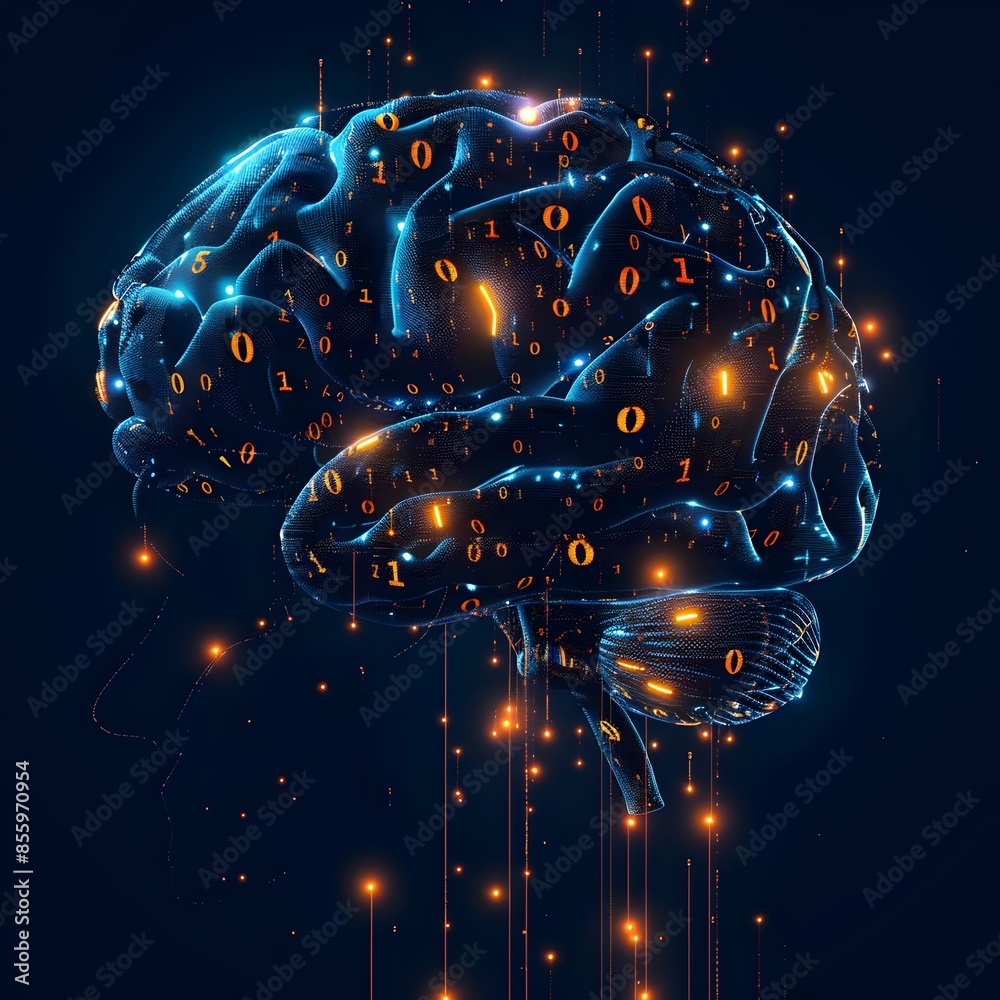 Poster illuminated digital brain symbolizing artificial intelligence and computing power