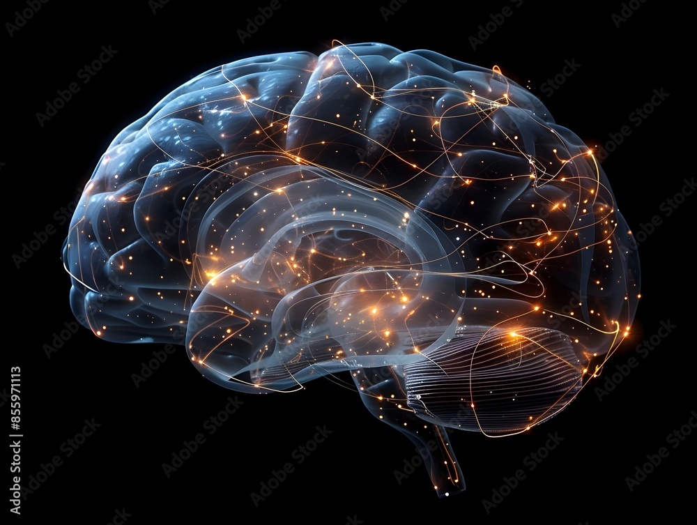 Poster digital brain grid visualizing connectivity and data flow in neural network concept