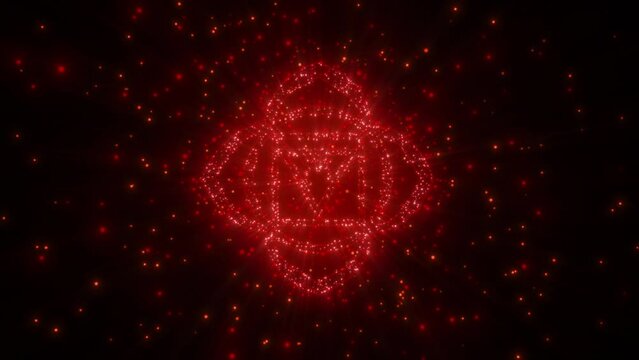 cyclic 3D rendering. Muladhara chakra in esotericism. the glowing particles scatter in different directions