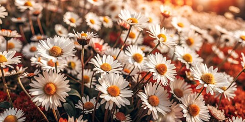 a field of bright snow-white flower daisies